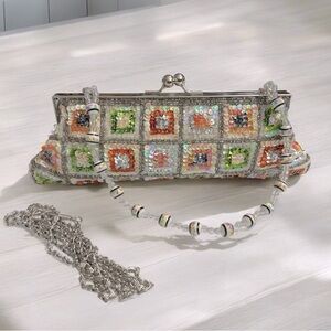 Vintage clutch cross body purse sequence and beaded design multi color